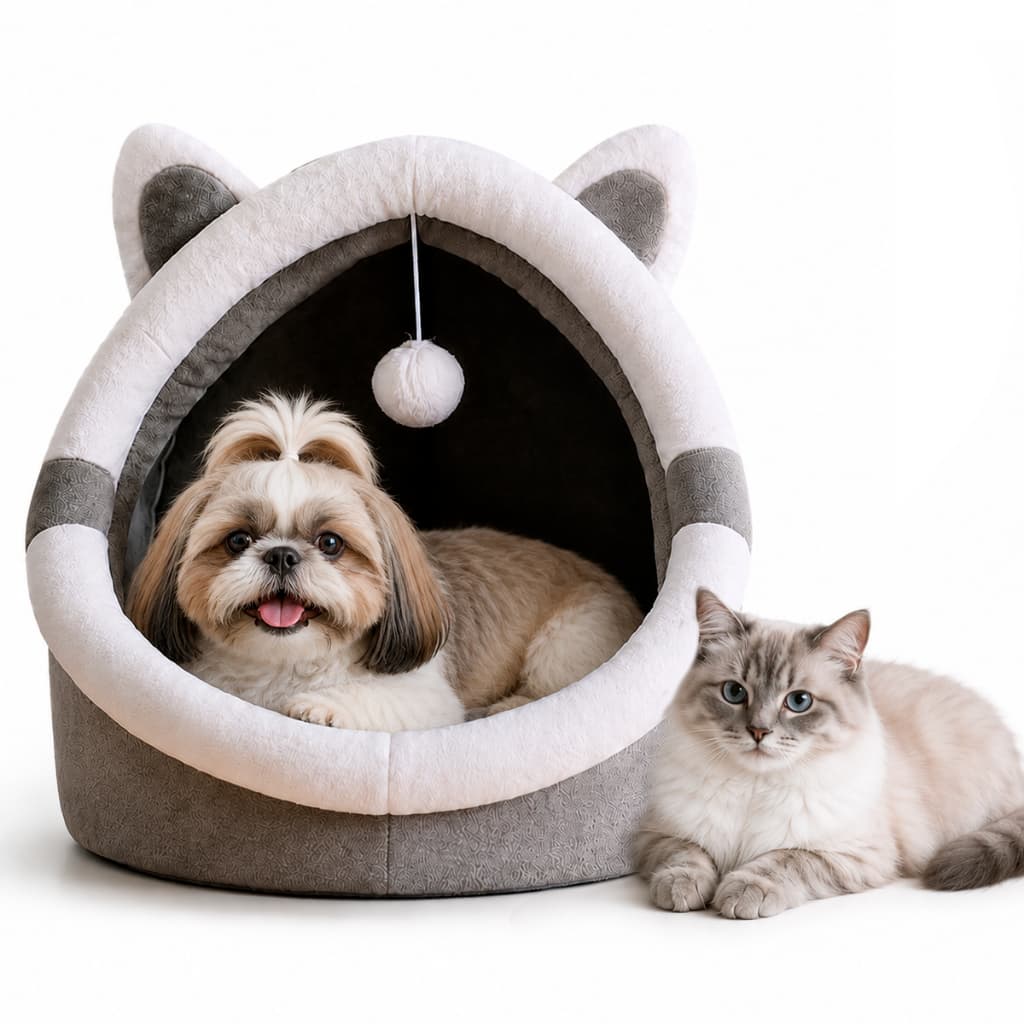Casinha Cama Toca  Pelúcia Cabana Tenda Luxo Pets Gatos Cachorros Cinza  Confortável Macia