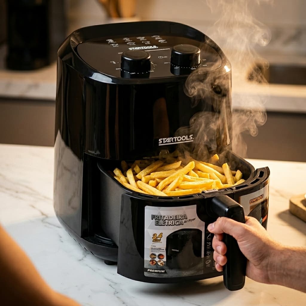 Air Fryer Fritadeira Elétrica 3,4 Litros 127V 1200W Startools Preta Sem Óleo Temperatura 200°C Timer Automático