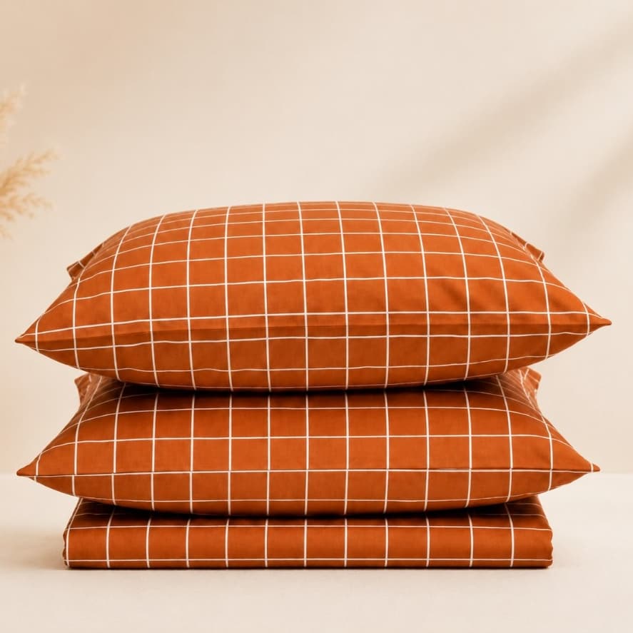 Kit Jogo De Lençol S/ Elástico Estampa Grid Listrado Percal Algodão Cama Solteiro Casal Queen King