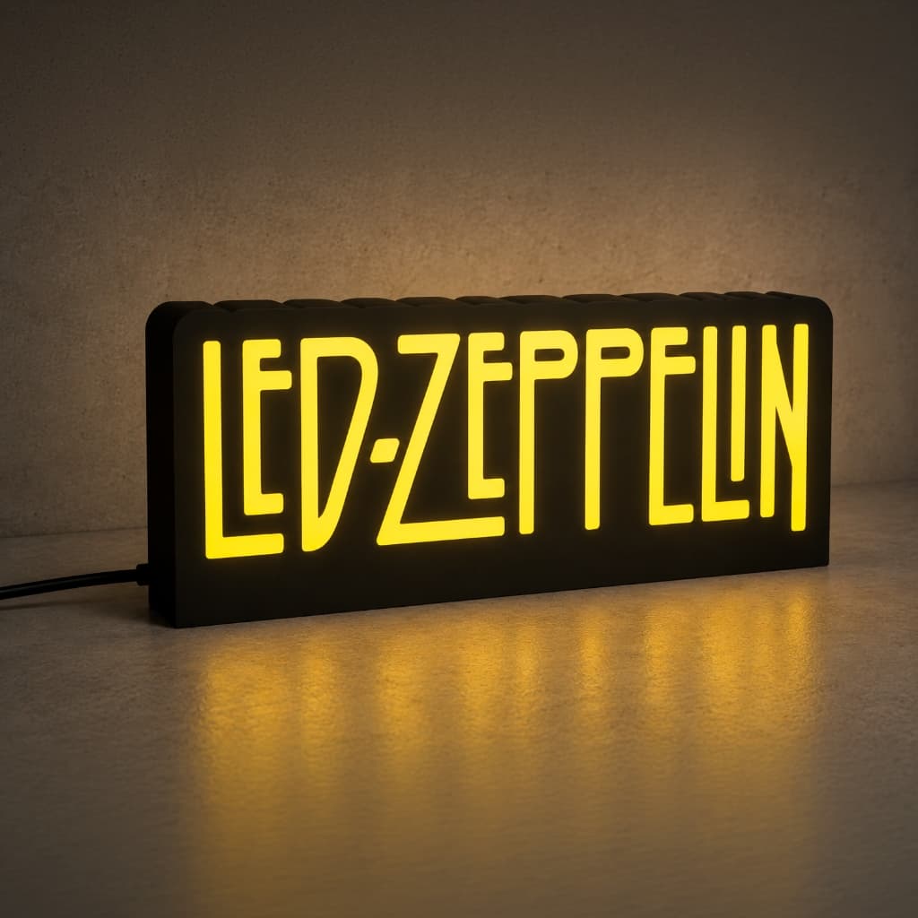 Luminária Led Zeppelin Lightbox Decoração Rock n' Roll