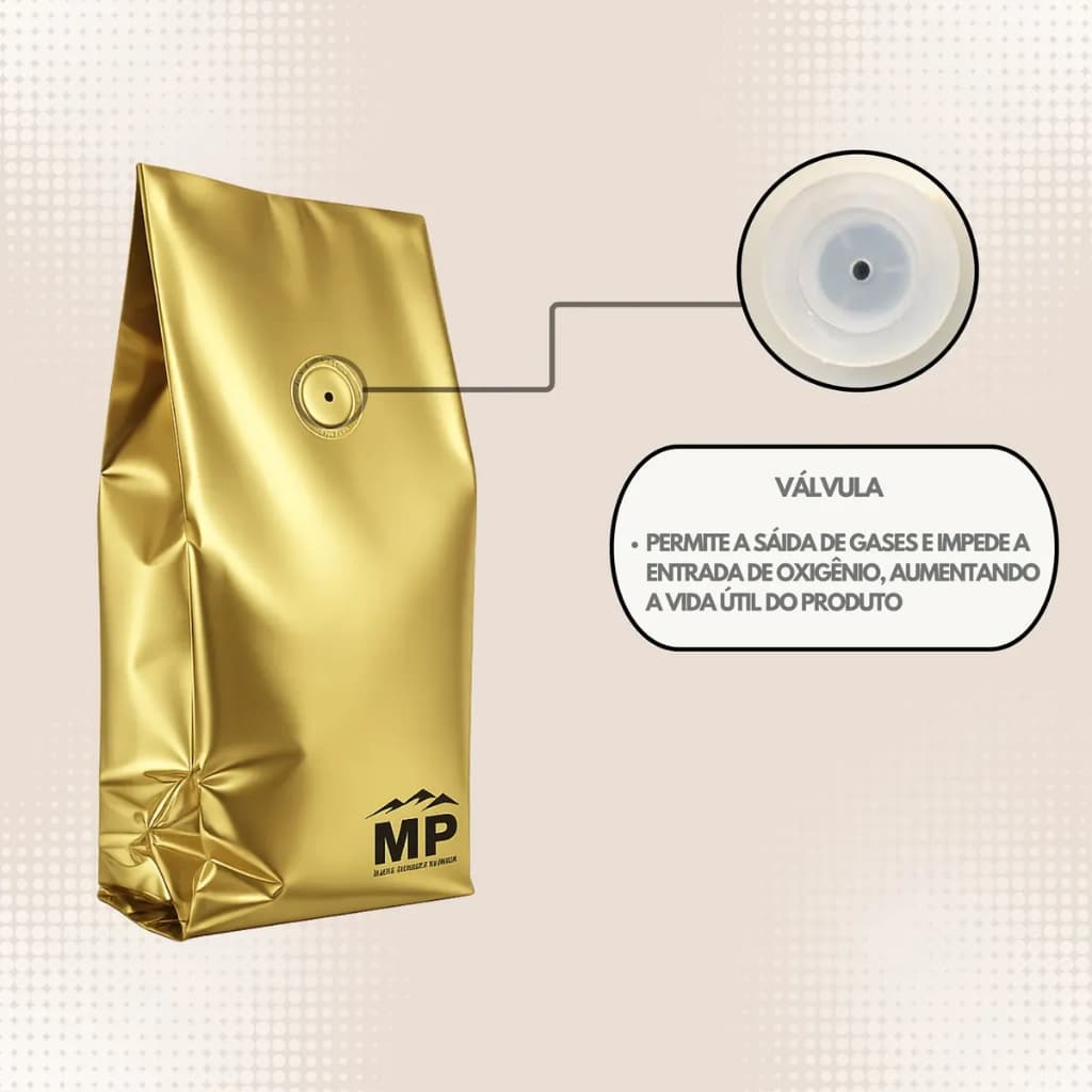 Embalagem Solda T COM VALVULA para Café Moído e em Grãos – 250 g, 500 g (PACOTE 50 UN)