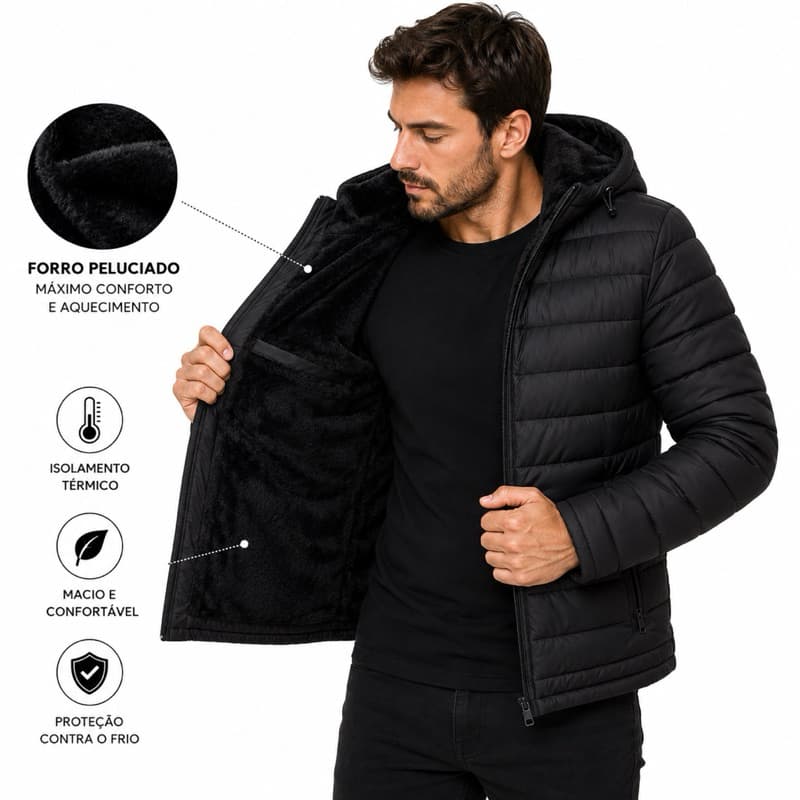 Jaqueta Masculina Bobojaco Forrada com Pelúcia - Quentinha, Macia e Resistente à Água (Tamanhos P ao G5)