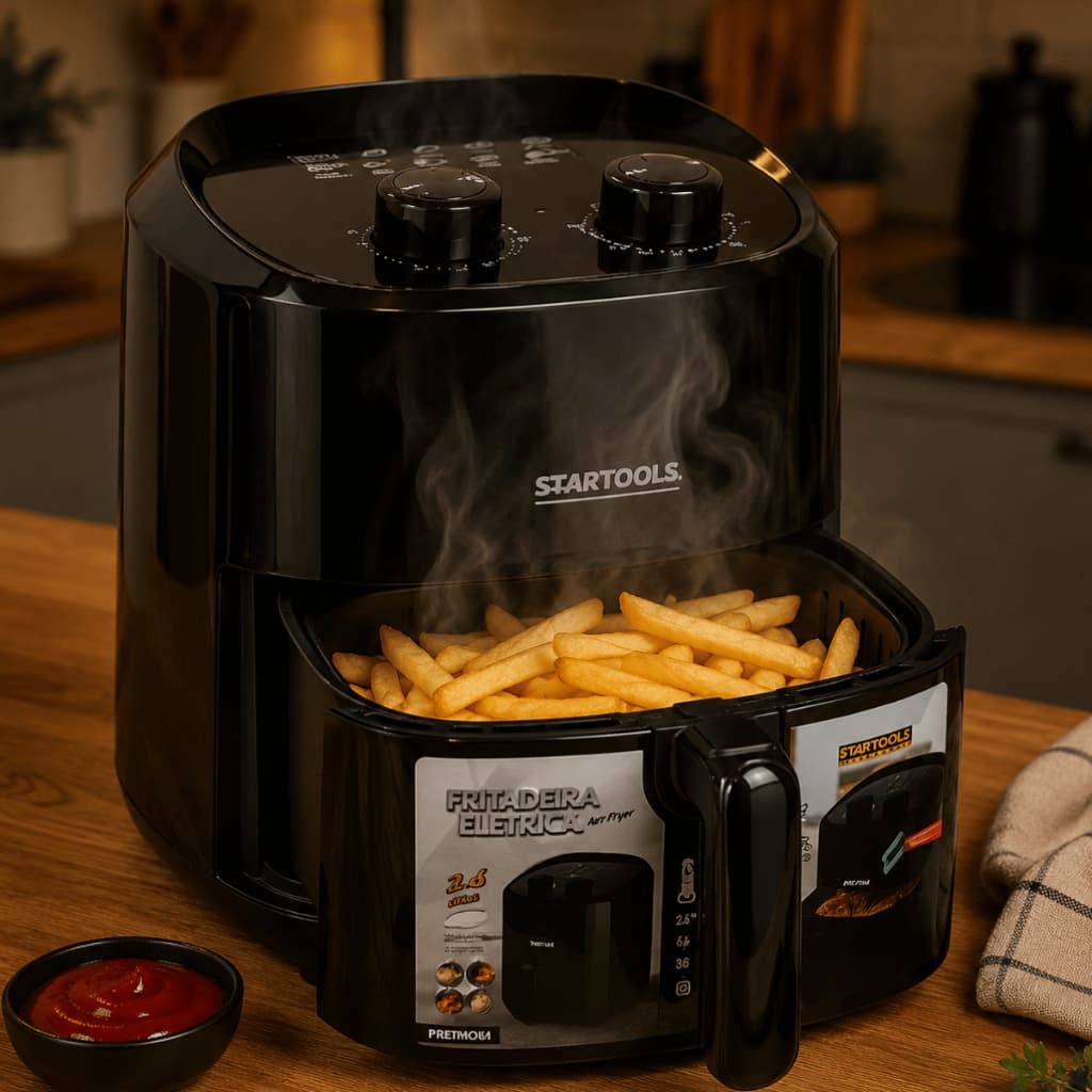 Fritadeira Elétrica Air Fryer 3,4 Litros 1200W 220V Sem Óleo Forno Cozinha Compacta Potente Preta