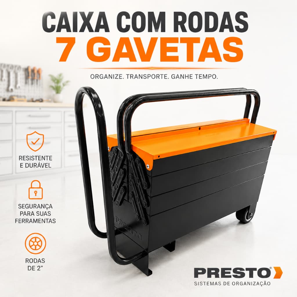 Caixa de Ferramentas Profissional Caixa Ferramenta Sanfonada 7 Gavetas Caixa Ferramenta Grande Rodas