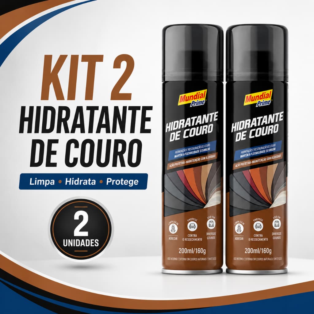 Kit 2 Limpador Hidratante Couro Mundial Prime 180g Banco Carro Sofa Bolsa Protecao
