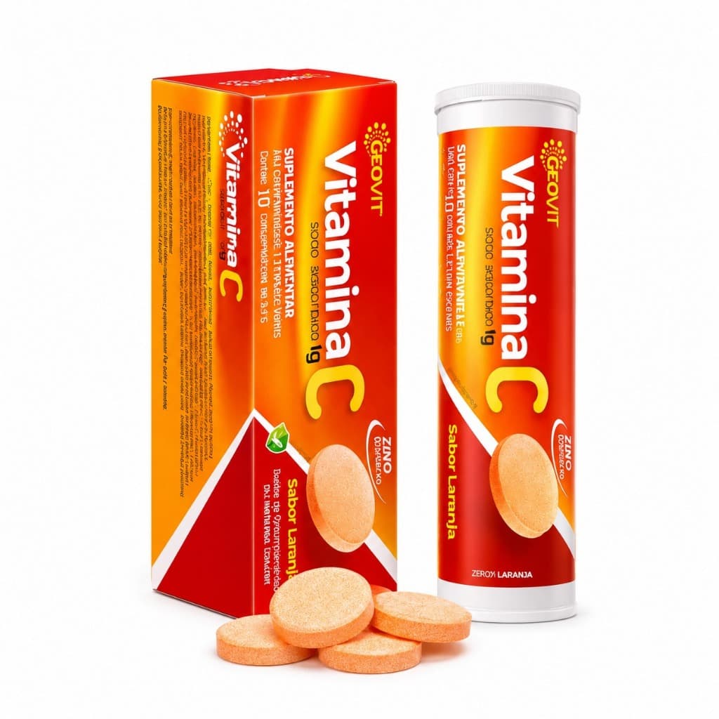 Kit 3 Vitamina C Efervescente 1g Sabor Laranja – Suplemento Zero Açúcar para Imunidade