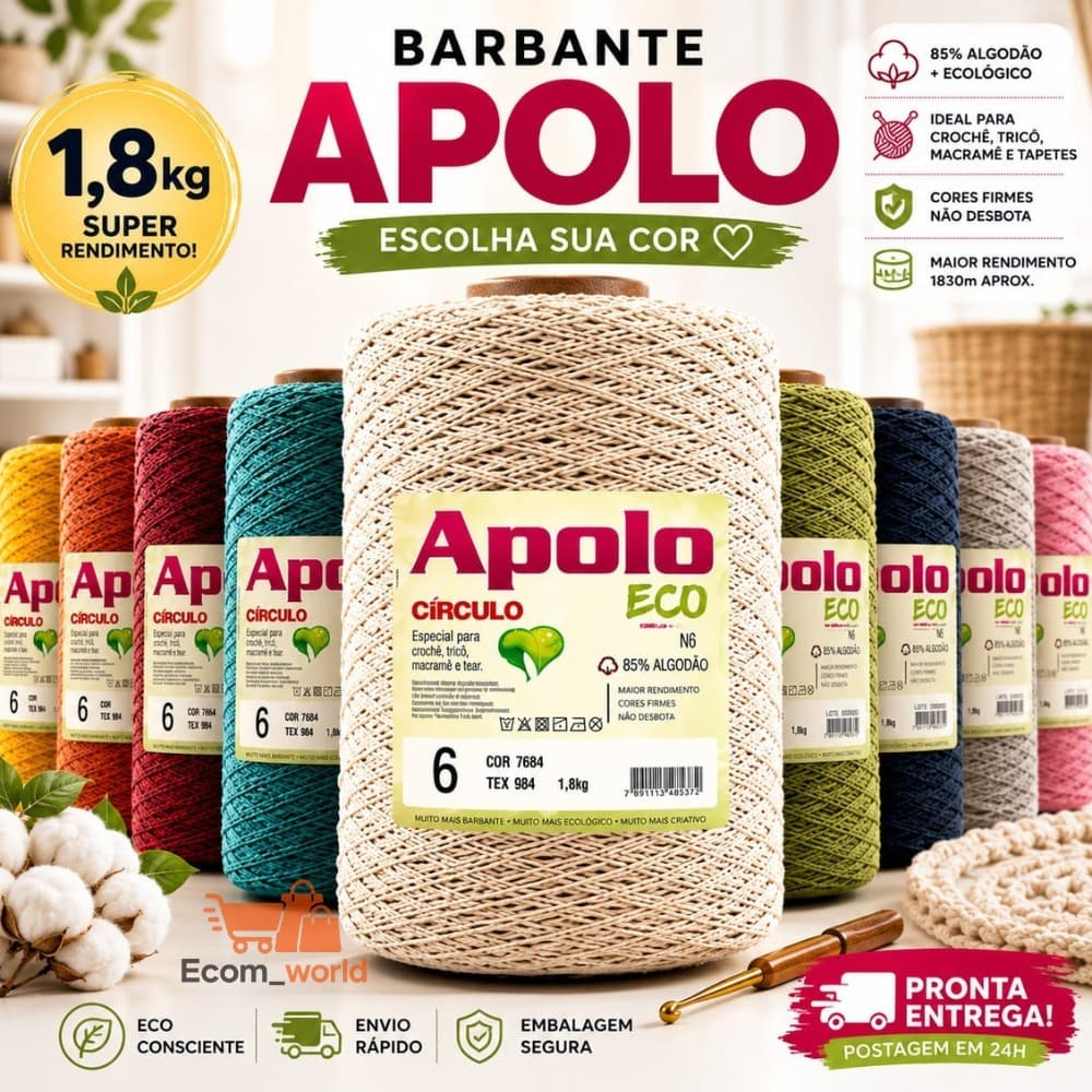 Barbante Apolo Eco Círculo - N° 6 - Colorido 1,8kg - Escolha a Sua Cor - para Crochê, Tricô e Artesanatos em Geral