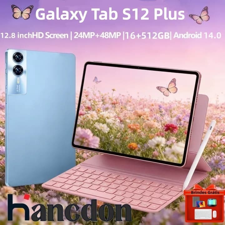 【Teclado e mouse grátis】Tablet PC Galaxy  S12 Plus 16GB+512GB Tela12.8" 2K  Android 15 Bateria 10000mAh Câmera 32MP+58MP