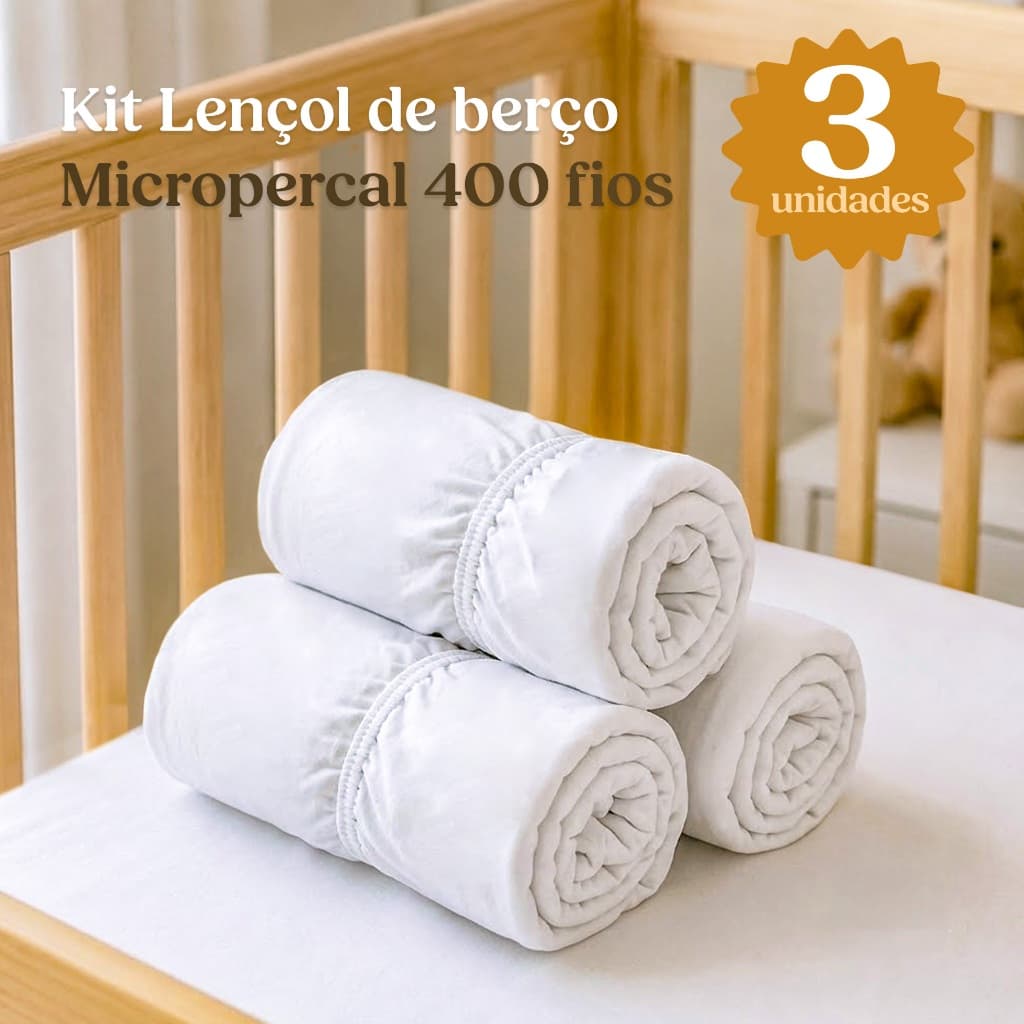 Kit 3 Lençóis Bebê Berço Americano 400 Fios Micropercal Premium Antialérgico Macio
