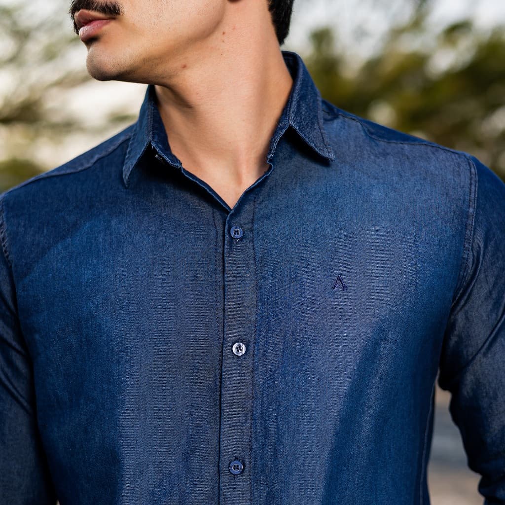 Camisa Jeans Masculina Manga Longa Slim Fit Casual Confortável Algodão Premium Estilo Moderno