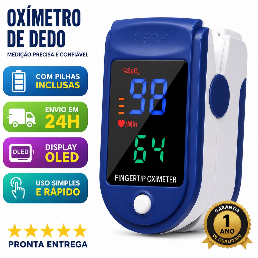 Oxímetro de Dedo Digital OLED Medidor de Saturação SpO2 Frequência Cardíaca com Pilhas