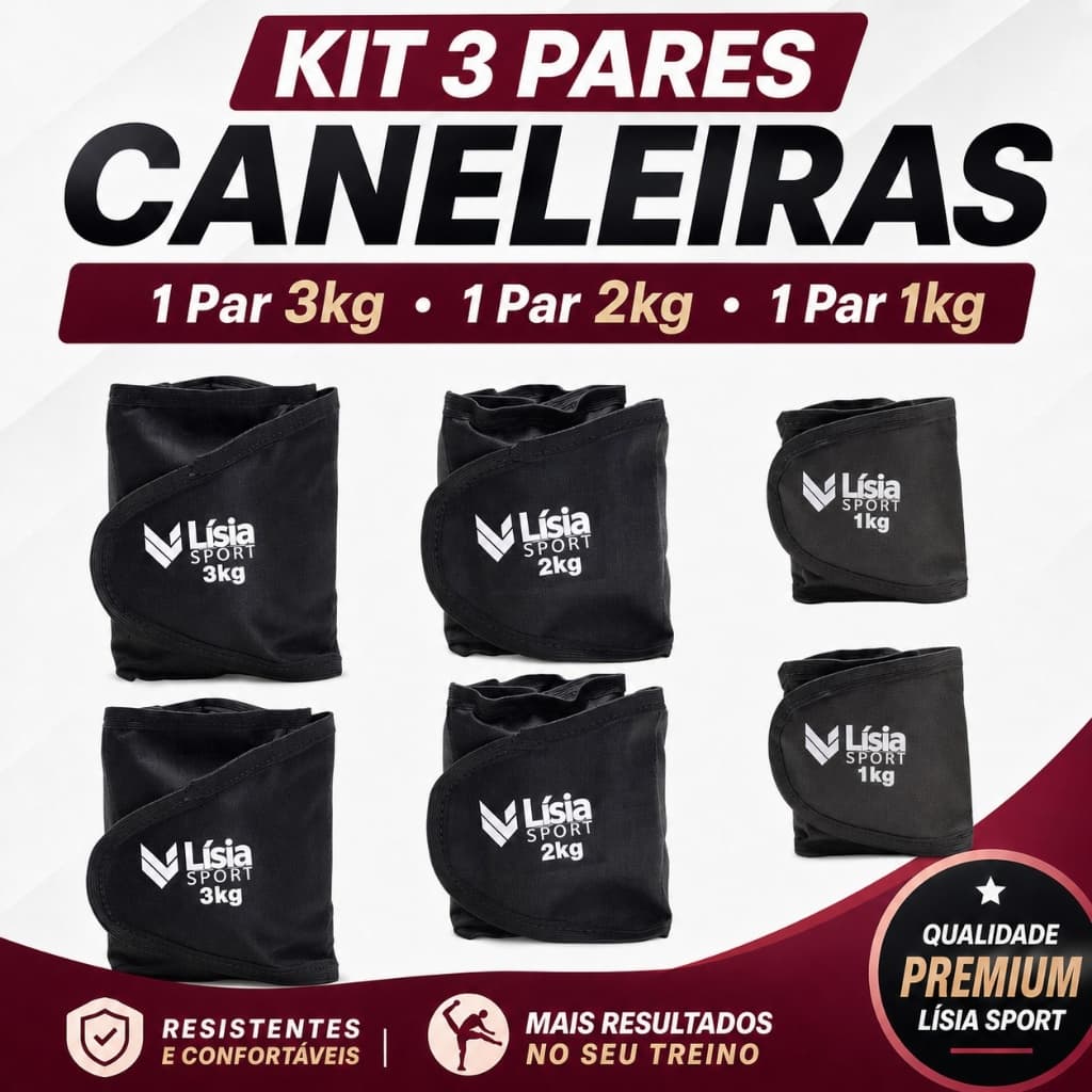 Kit 3 Pares Caneleiras 1kg 2kg 3kg Academia Treino Funcional Musculação Tornozeleira Reforçadas