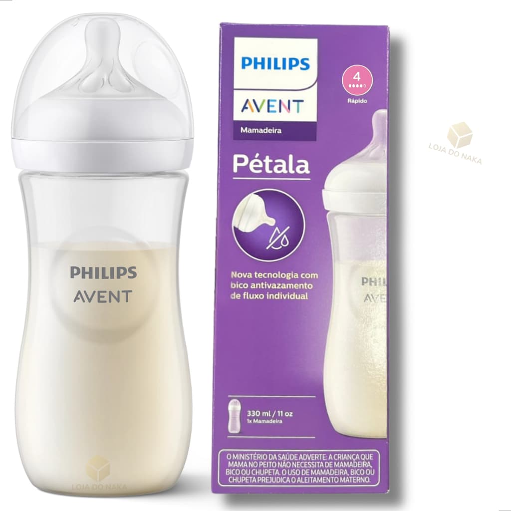Mamadeira Pétala 3.0 330ml Transparente Philips Avent Bico N°4 - Fluxo Rápido - Lisa