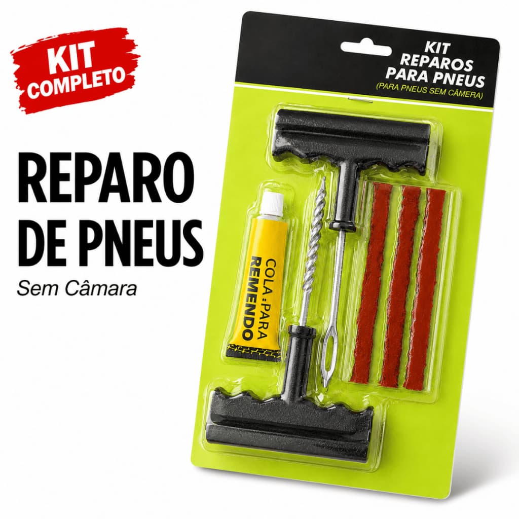 Kit Reparo Pneu Sem Câmara Carro e Moto Selante Remendo Macarrão