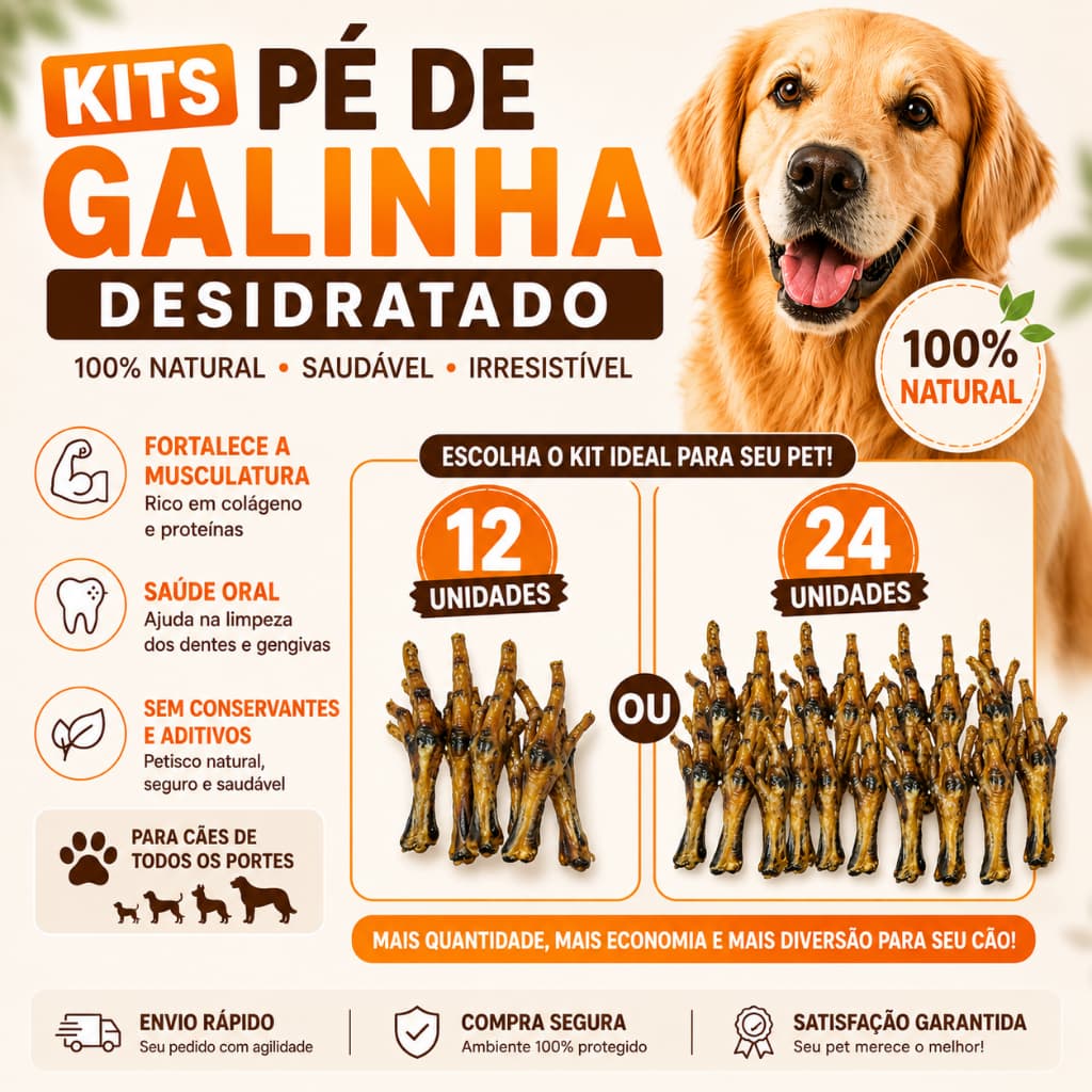 Leve mais e economize! Pé de Galinha Desidratado para Cachorro | Petisco Natural 100% Proteína