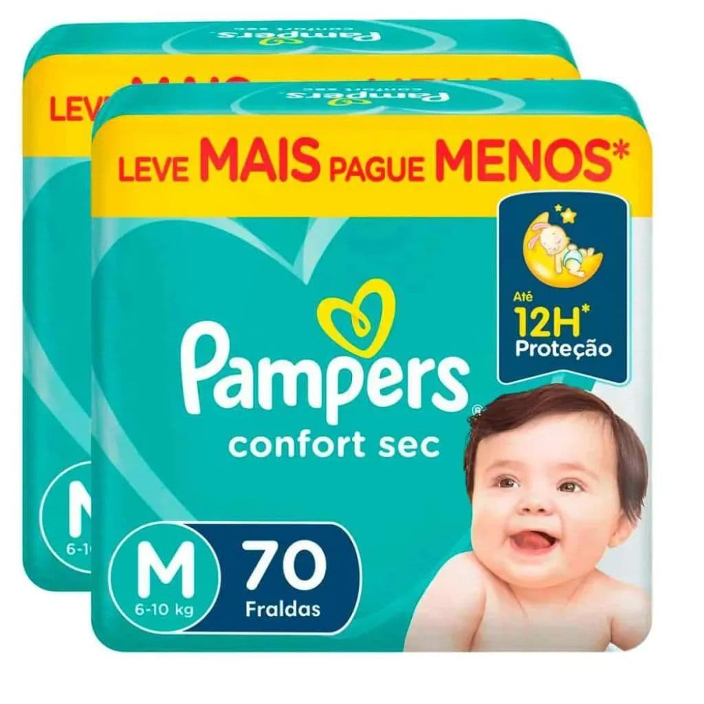 Pampers Fralda Confort Sec M 70 Unidades com Proteção de até 12h Bebê 6kg a 10kg