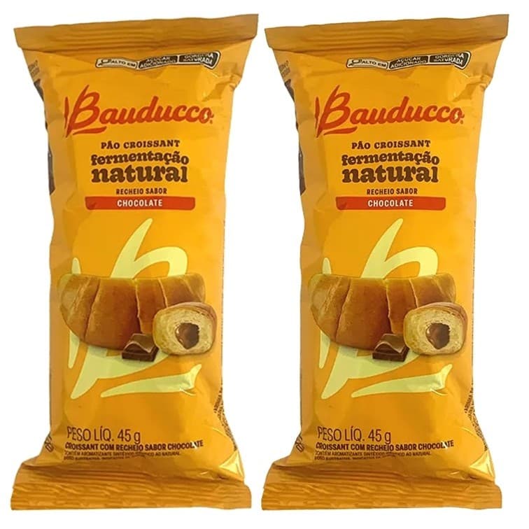 Kit 2 Pão Croissant Bauducco Recheio Sabor Chocolate 45g pacote com duas unidades Importado Itália