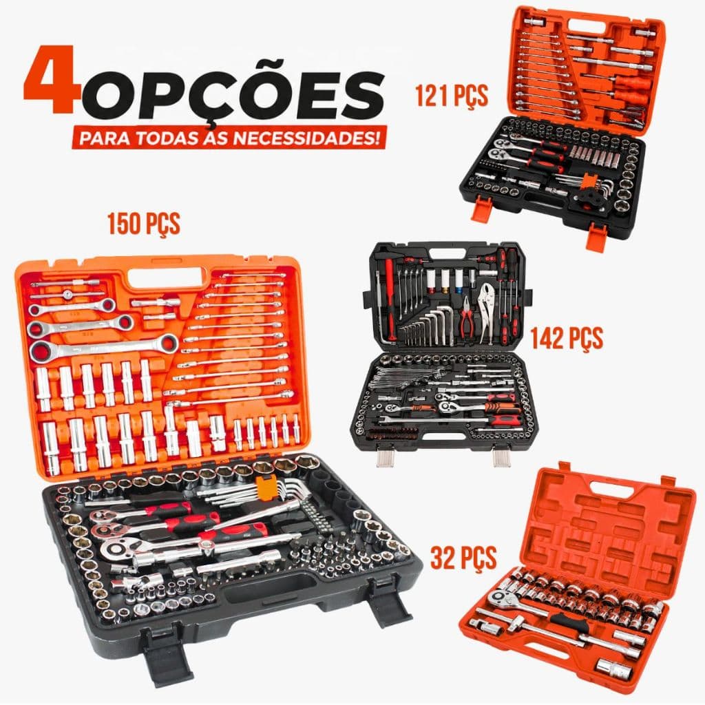 Kit Jogo Chave Catraca Reversível Soquetes de 32 a 151 Peças Ferramentas