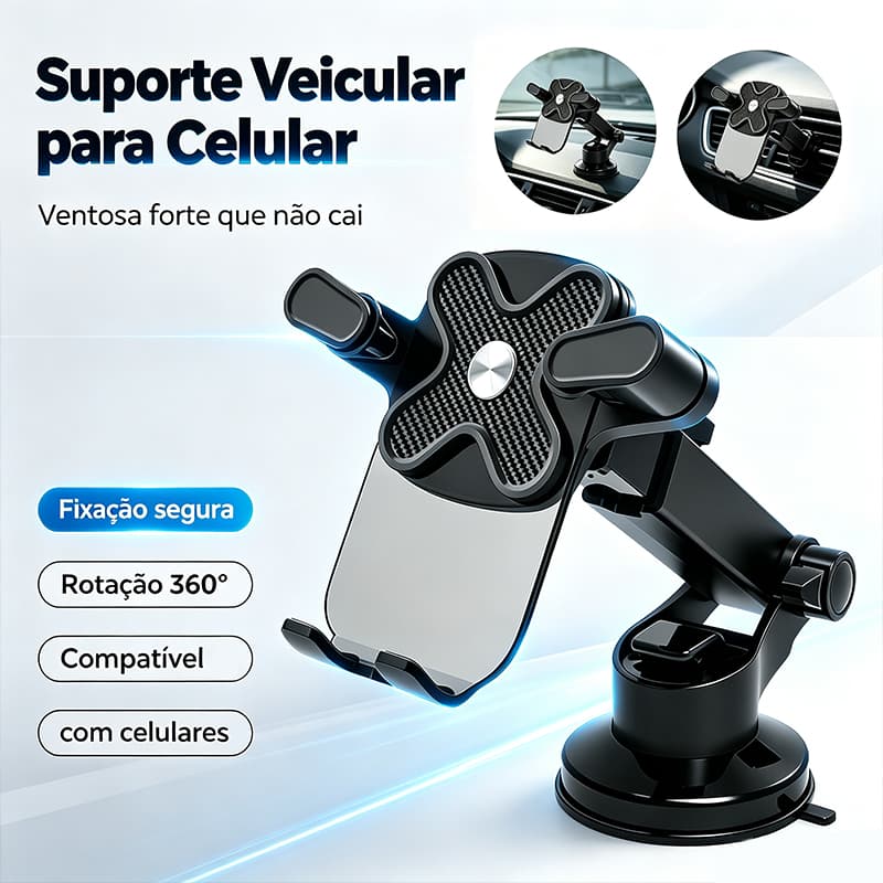 Suporte de Celular para Carro Ventosa Super Forte 360° Giratório Universal Resistente ao Calor e Impactos