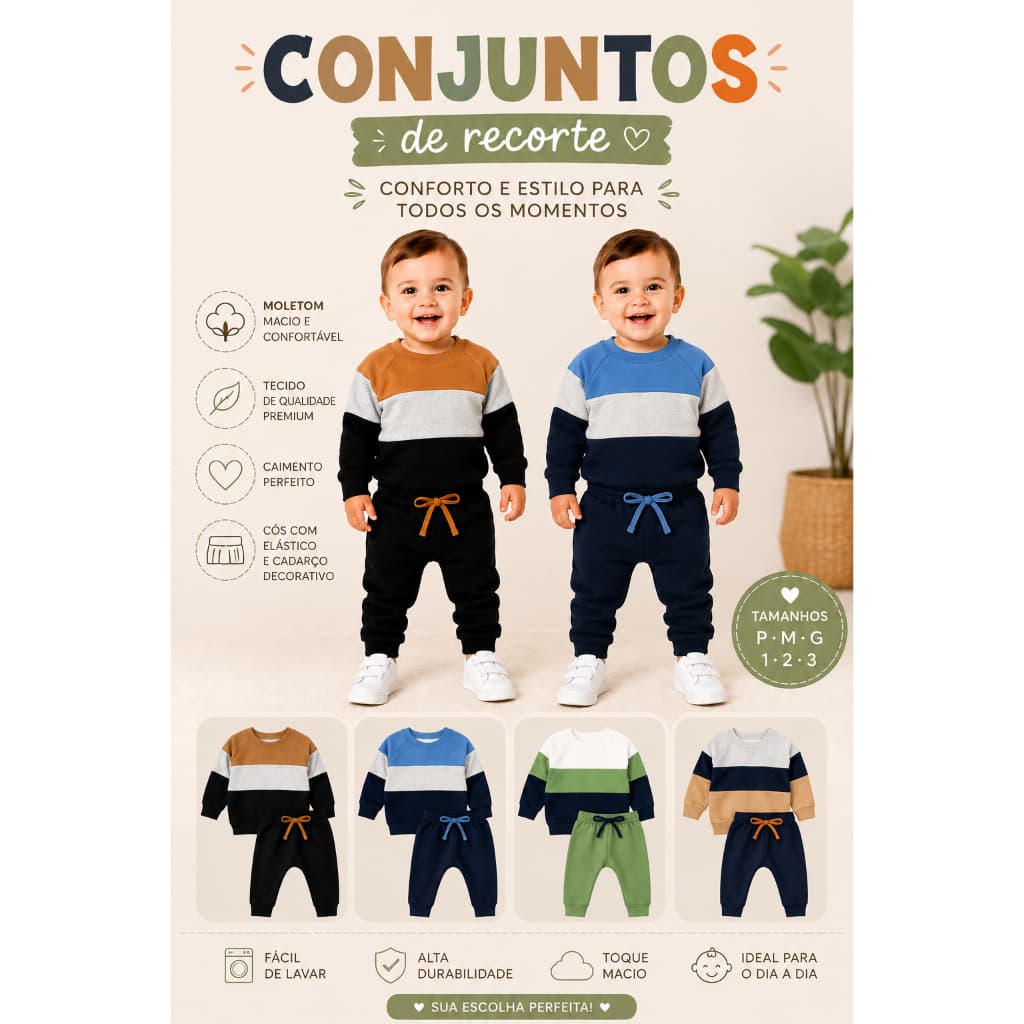 Kit 4 peças 2 Conjuntos Moletom Bebê Menino. Ótima qualidade Inverno  tamanho P ao 3
