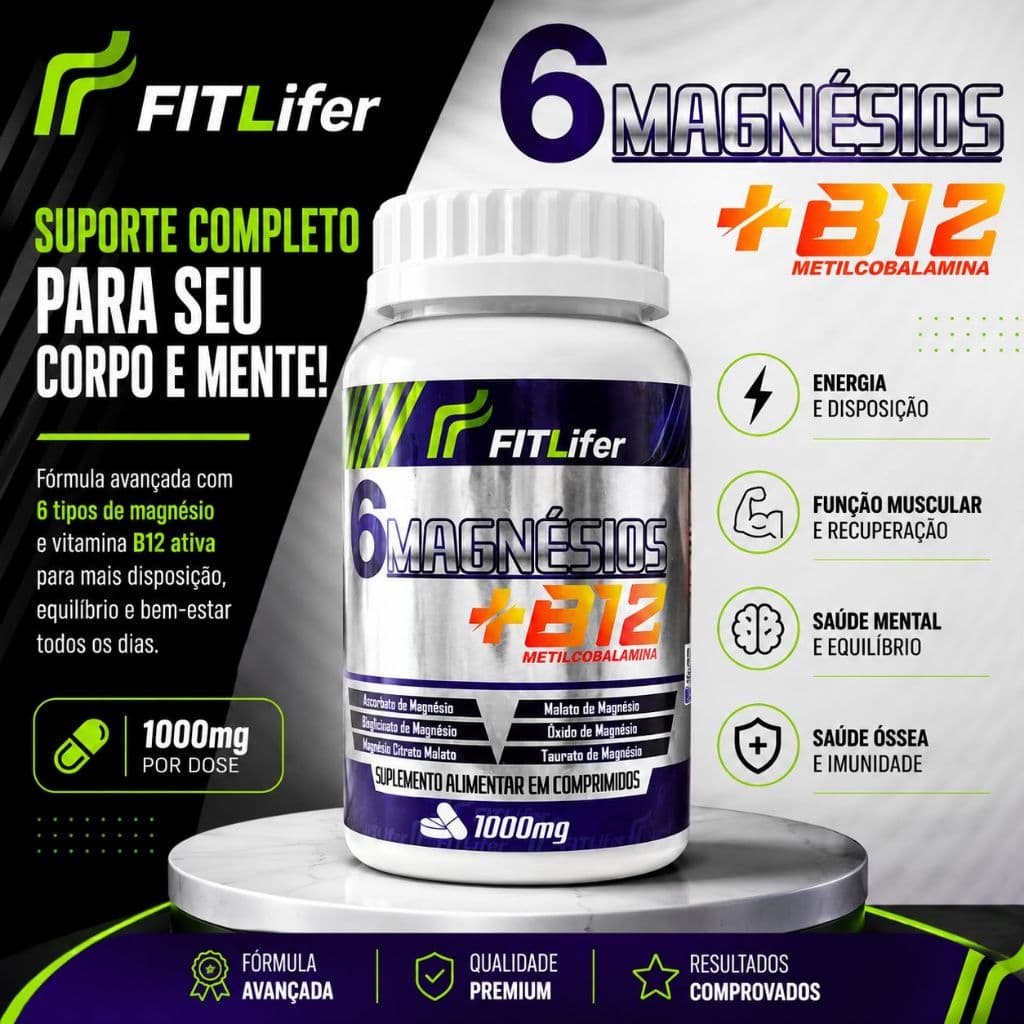 Suplemento Alimentar 6MAG + Vitamina B12 – Magnésio para o Dia a Dia