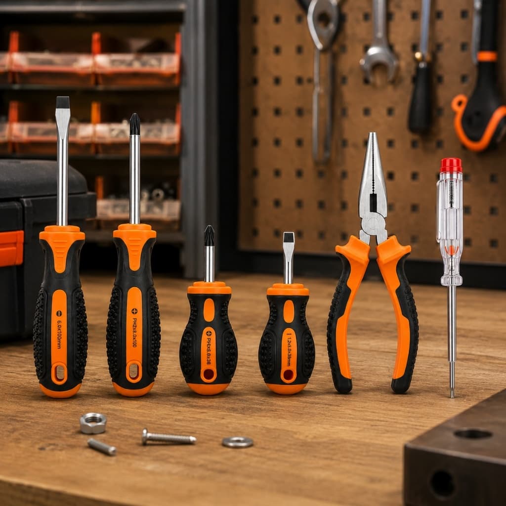Kit Ferramentas 6 Peças com Chaves Fenda Phillips Alicate e Buscapolo para Reparos Domésticos Completo Profissional