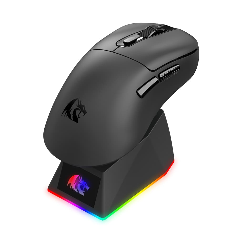 Mouse Gamer Sem Fio Redragon Ebony Preto Tri Mode, Bluetooth, C/ Dock de Carregamento Magnética RGB