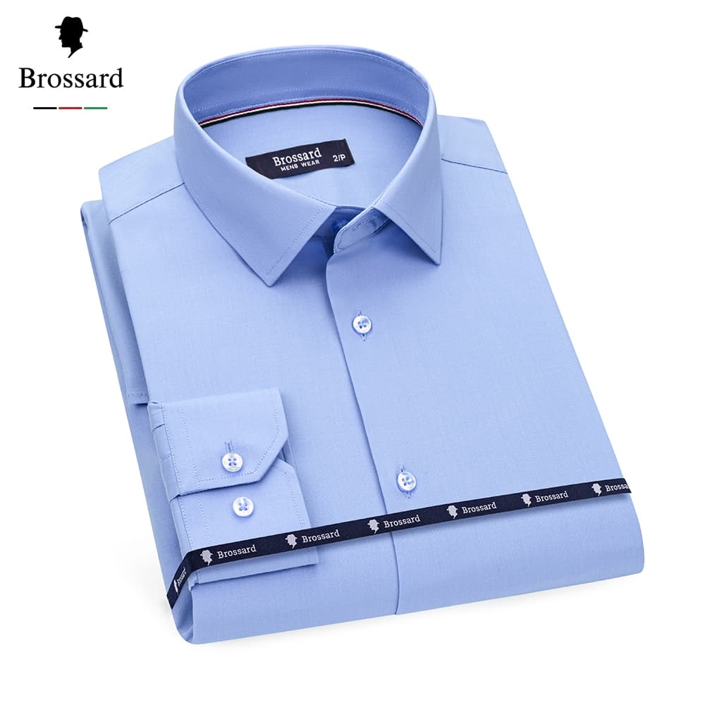 Atacado Camisa Social Masculina Manga Longa Não Amassa Slim BROSSARD Blusa Respirável Impermeável