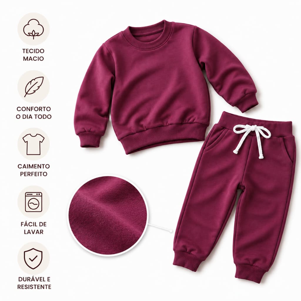 Conjunto Moletom Infantil Unissex Premium Blusa e Calça P ao GG