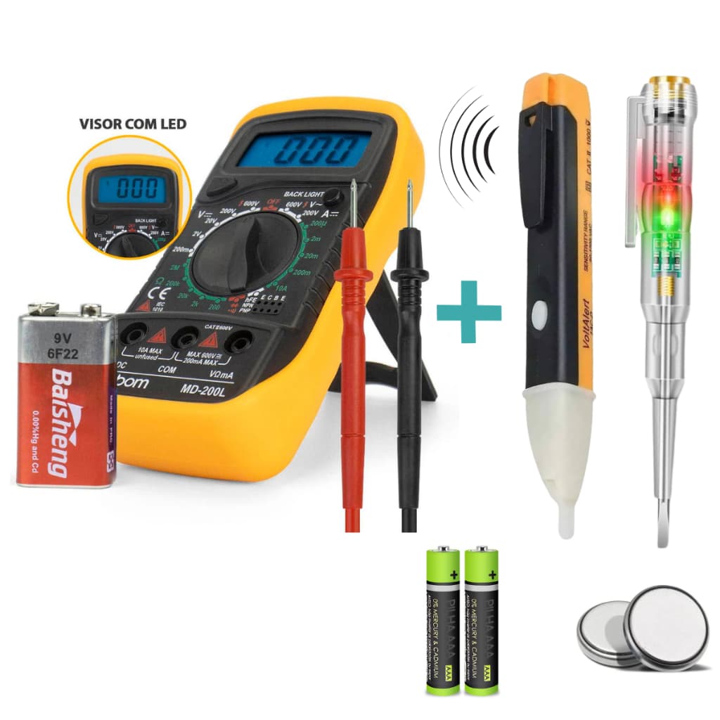 Kit 3x1 Multímetro Digital Profissional + Chave de Fenda Teste Corrente + Caneta Detector de Tensão