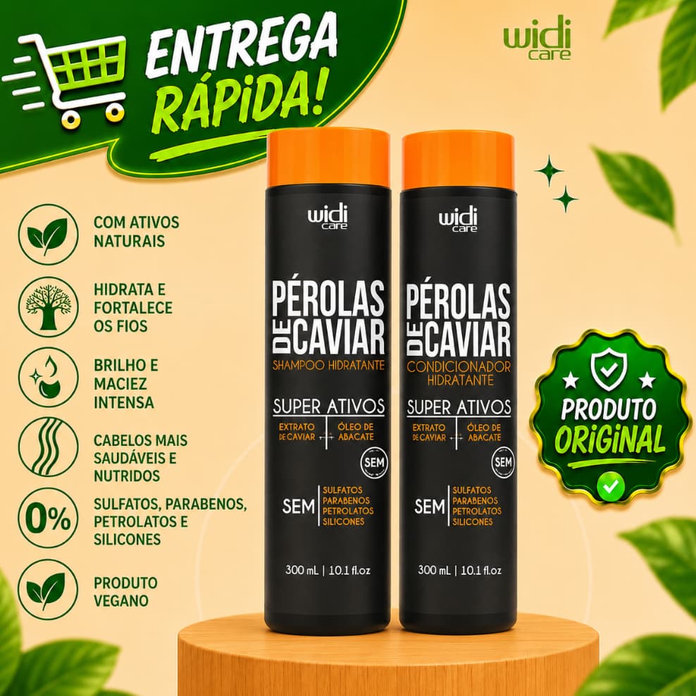 Kit Pérolas de Caviar - Shampoo 300ml + Condicionador 300ml Hidratante - Widi Care