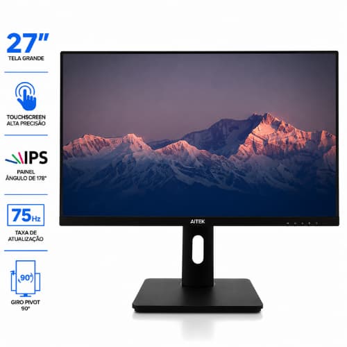 Monitor Gamer 27" Touch Full HD IPS 75Hz 1ms Rotação Pivot HDMI USB VGA Ajustável PC Notebook