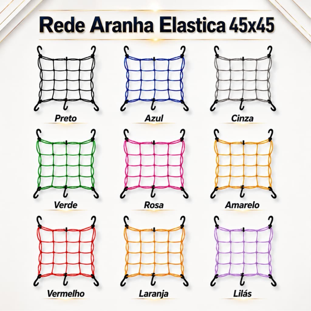 Rede Elástica Aranha Moto Capacete 45cm X 45cm Bagageiro prender traseira