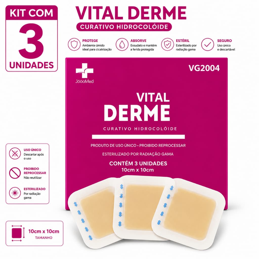 Kit com 3 Curativos Hidrocoloide 10x10 cm Estéril | Para Feridas, Escaras, Lesão por Pressão e Queimaduras Superficiais