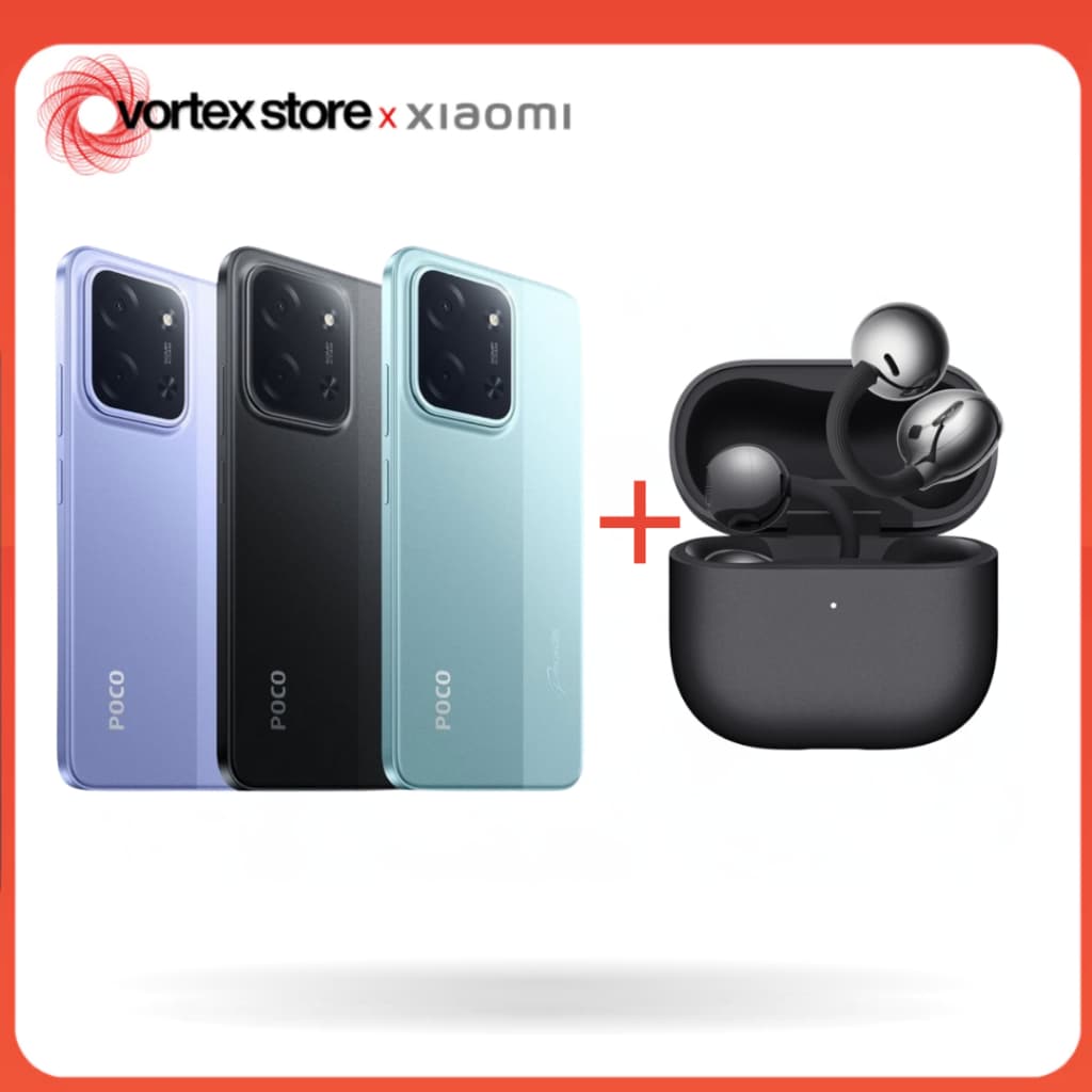 Kit Combo: Smartphone Xiaomi POCO C85 4G + Fones de Ouvido Huawei FreeClip 2, Android 15, 6.9" 120Hz, Bateria 6000mAh