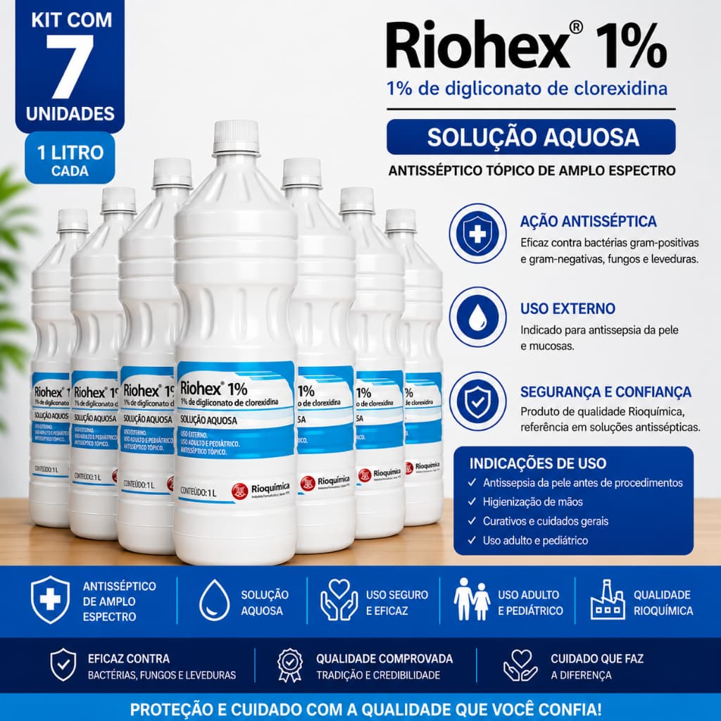 Riohex Topica Aquosa 1% 1 Litro C/7 Unidades - Rioquimica
