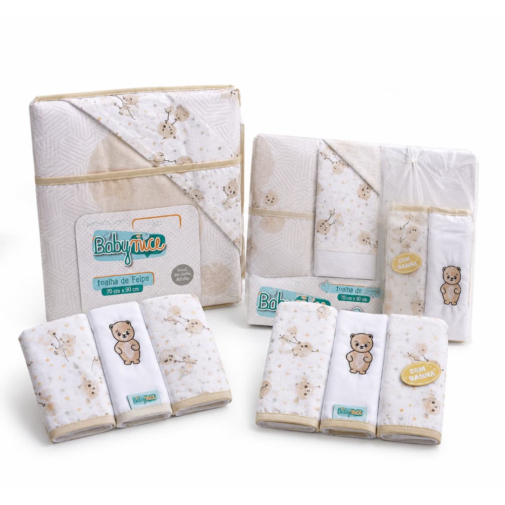 Kit Enxoval Bebe Toalha Pano de Boca Jogo de Lençol Fralda de Pano Kit Completo Presente Chá de Bebe