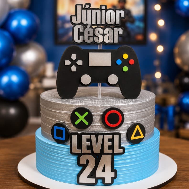 Topo de Bolo feito em Camadas de Papel 180gr - Luxo /Tags Topper Personalizados- VÍDEO GAME/CONTROLE