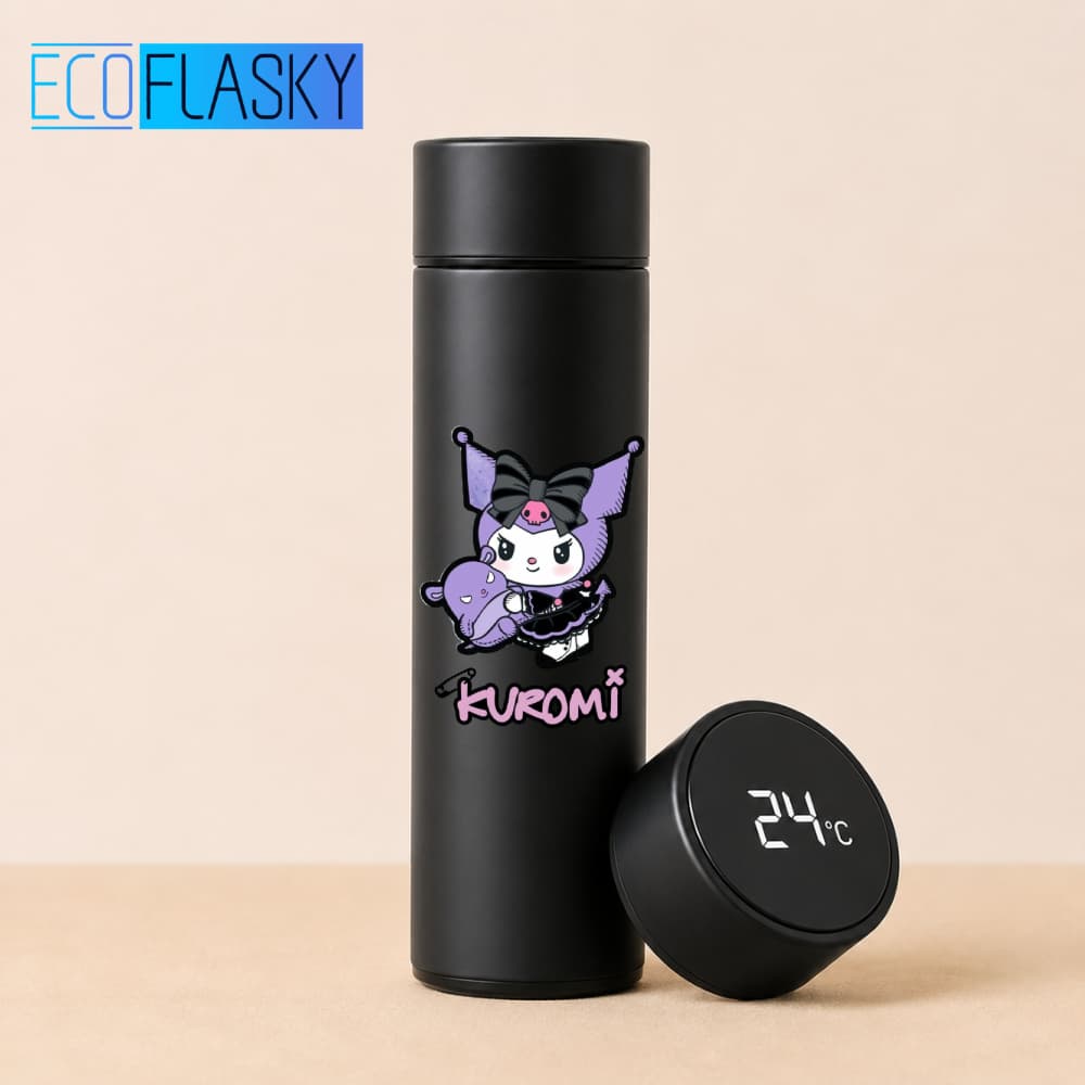 Garrafa Térmica De Água Infantil Aço Inox Estampada 500ml Kuromi Sanrio Termometro LED Digital