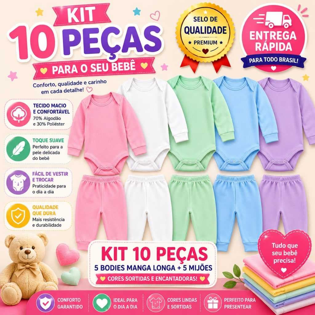 Kit 5 Body + 5 Mijão Menino e Menina Bory para Bebê Infantil Bori Feminino e Masculino Kit para Enxoval Criança