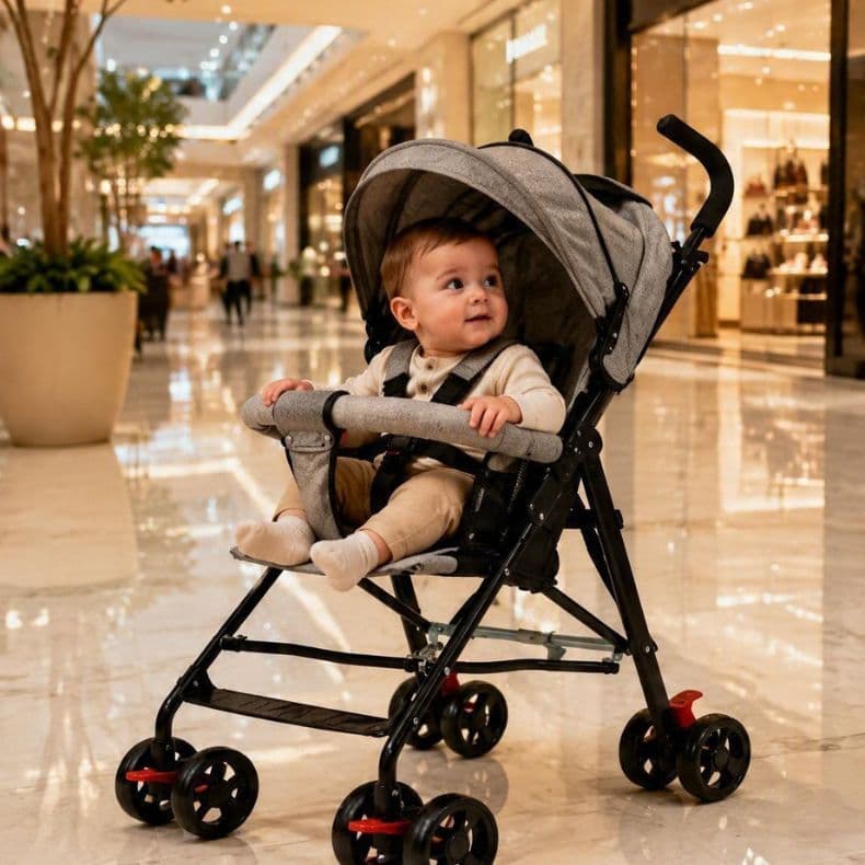 Carrinho De Bebê Passeio Guarda Chuva Preto Cinza Rosa