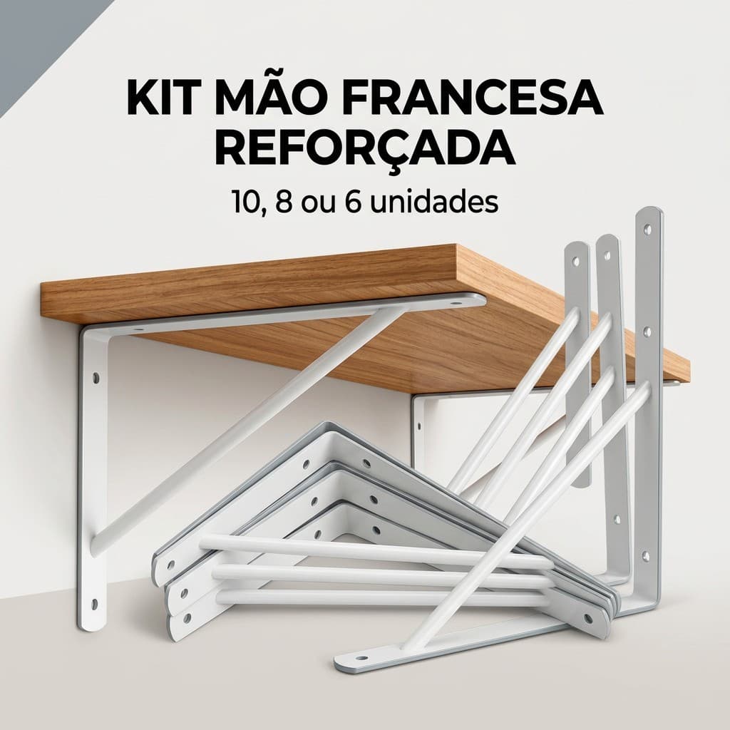 KIT Cantoneira Branca Reforçada Mão Francesa Suporte Parede