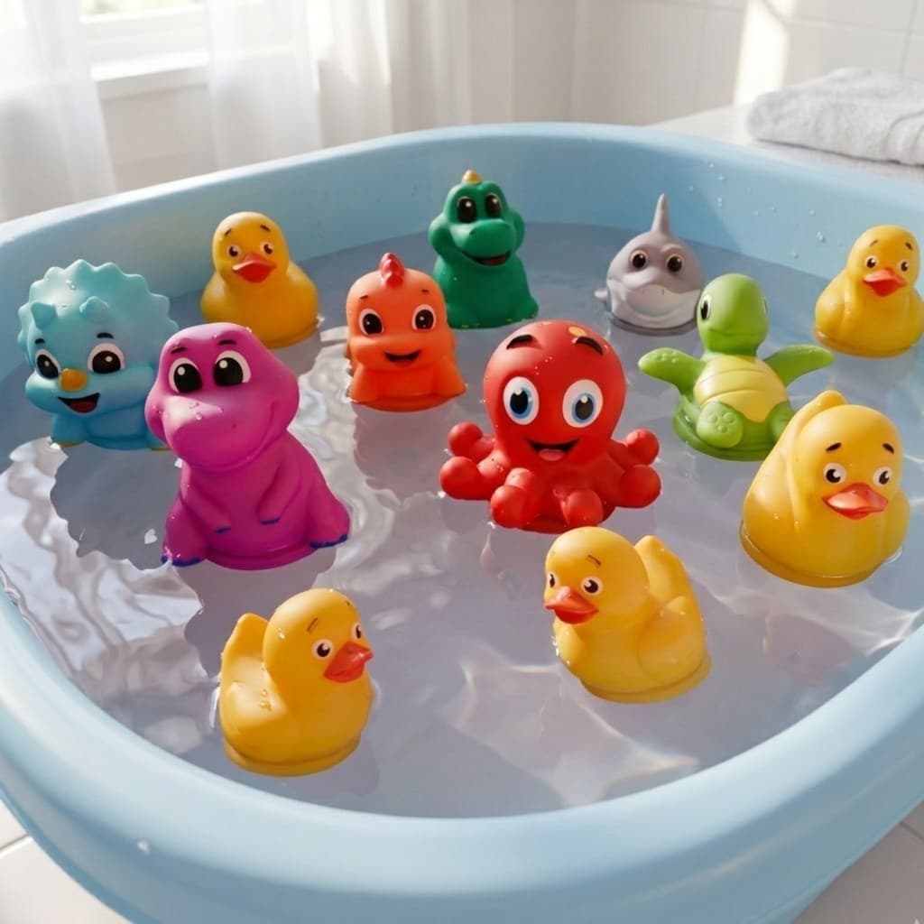 Kit Brinquedo de Banho para Bebê Patinho Dino Fundo do Mar Banheira Piscina Água