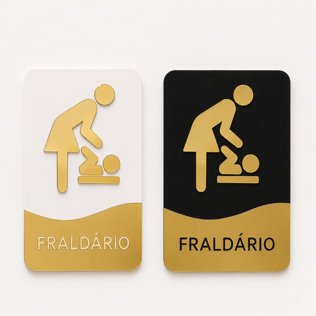 Placa Sinalização Fraldário Banheiro Para Troca do Bebê Em Acrílico Espelhado 13x22cm