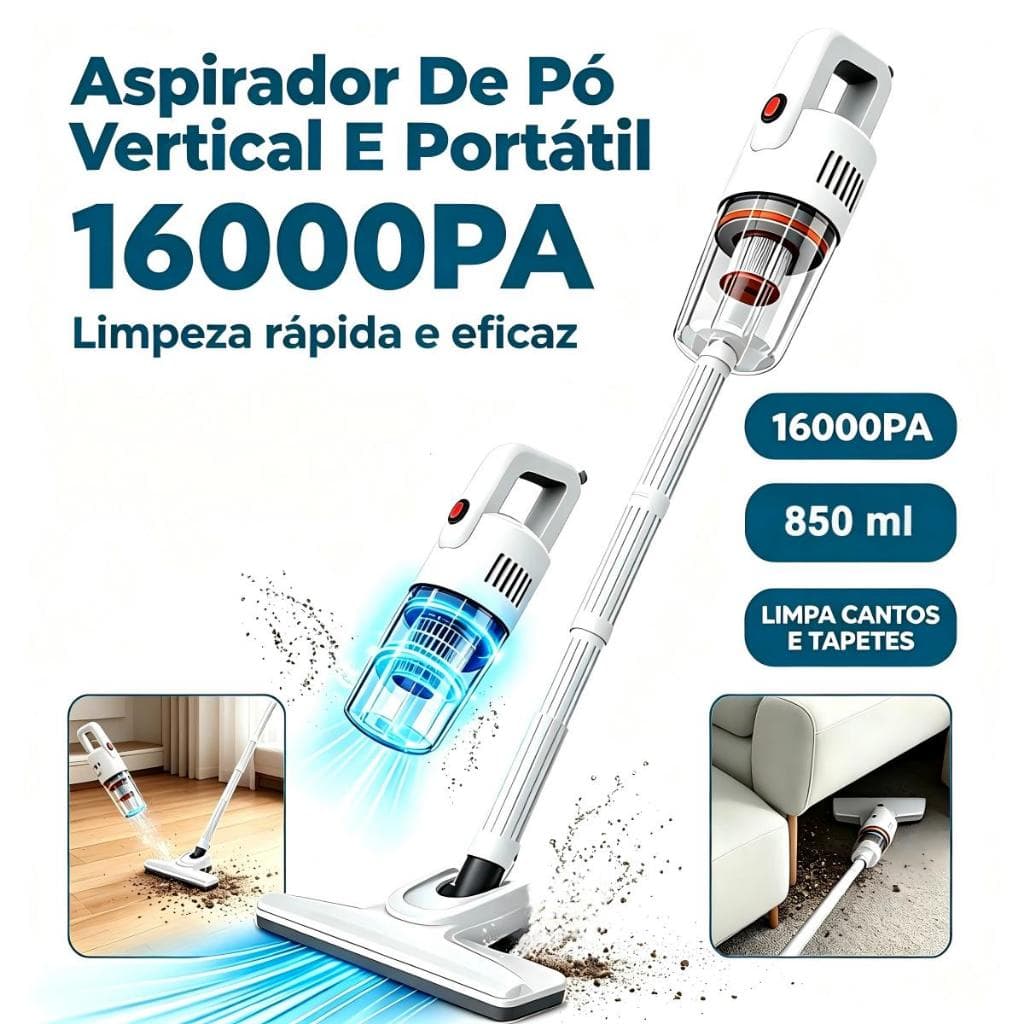 Aspirador De Pó Vertical E Portátil,Aspirado Com Fio Portátil De Mão,600W 850ML  De Capacidade Com Filtro HEPA