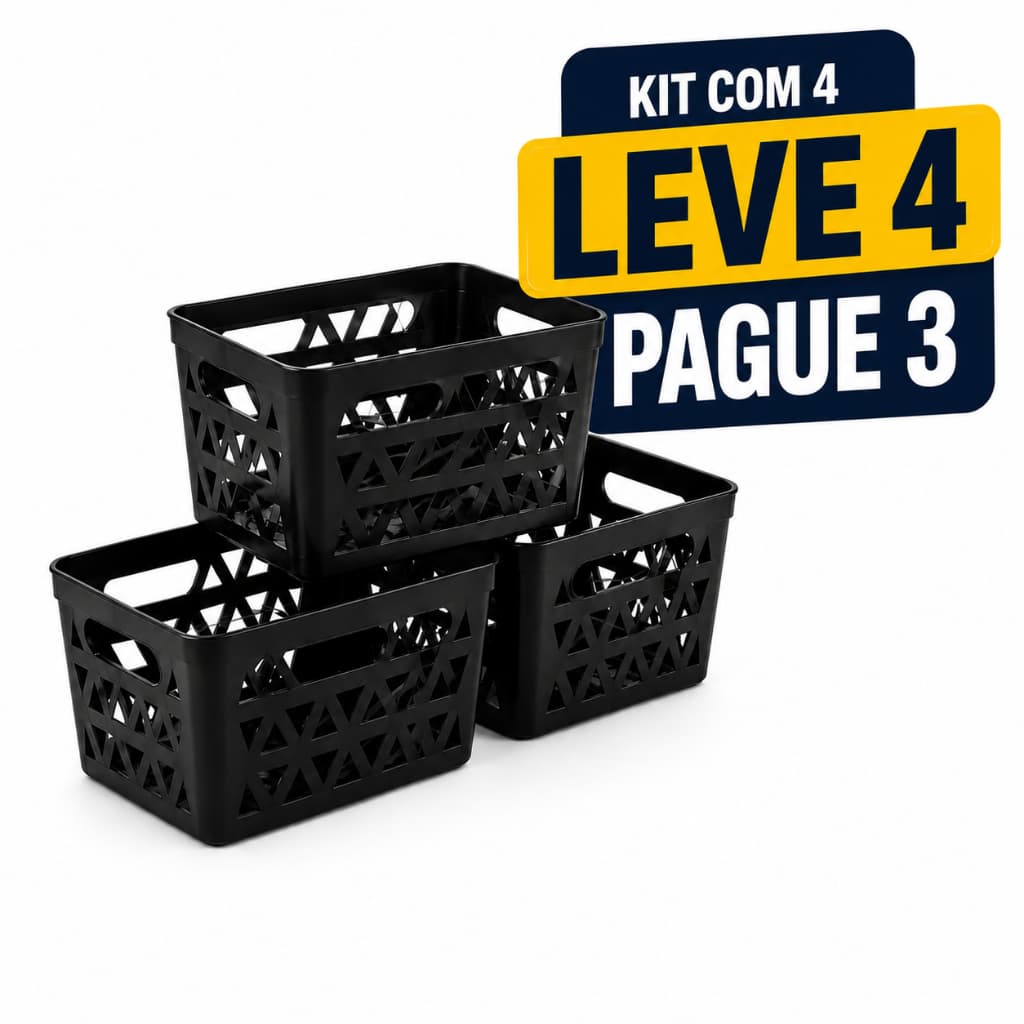 Kit 4 Cestos Organizadores Multiuso Organizador Plástico Armário Cozinha Banheiro Despensa Empilhável