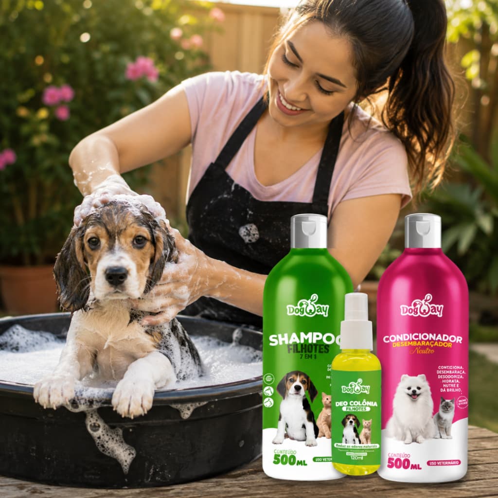 Kit Shampoo Filhotes 7 em 1 Condicionador Neutro Cães Gatos