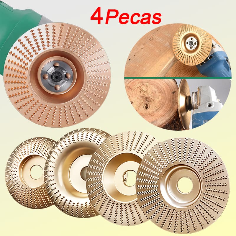 Kit 4 Discos de Desbaste e Escultura para Madeira 100mm 4" Para Esmerilhadeira Angular