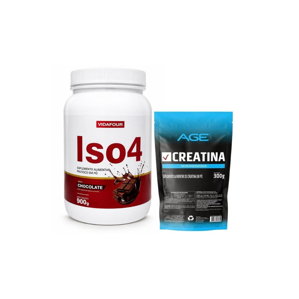 100% whey protein  Isolado Iso4 900g pote + Creatina monohidratada 100% Pura 300g
