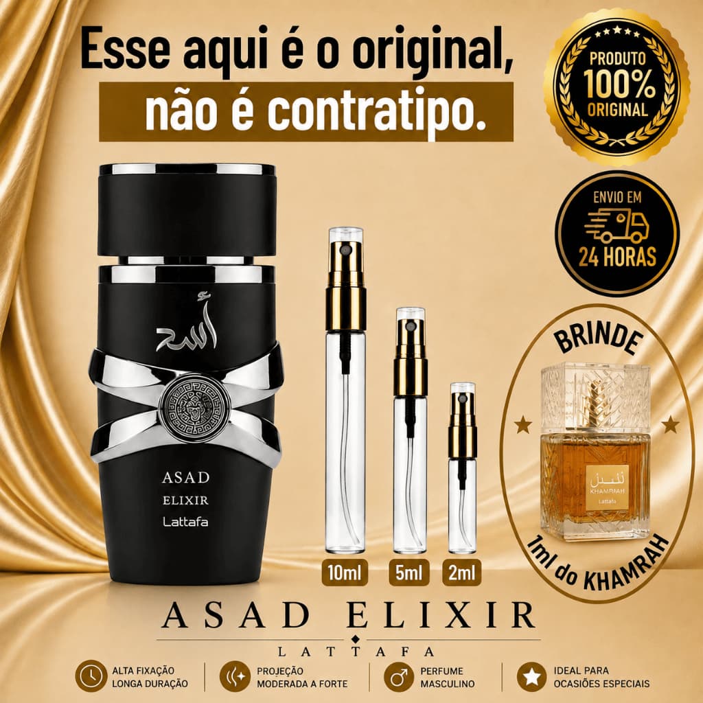Asad Elixir Perfume Árabe Masculino - 100% ORIGINAL - Importado - Alta Fixação - Alta Projeção - Âmbar Amadeirado